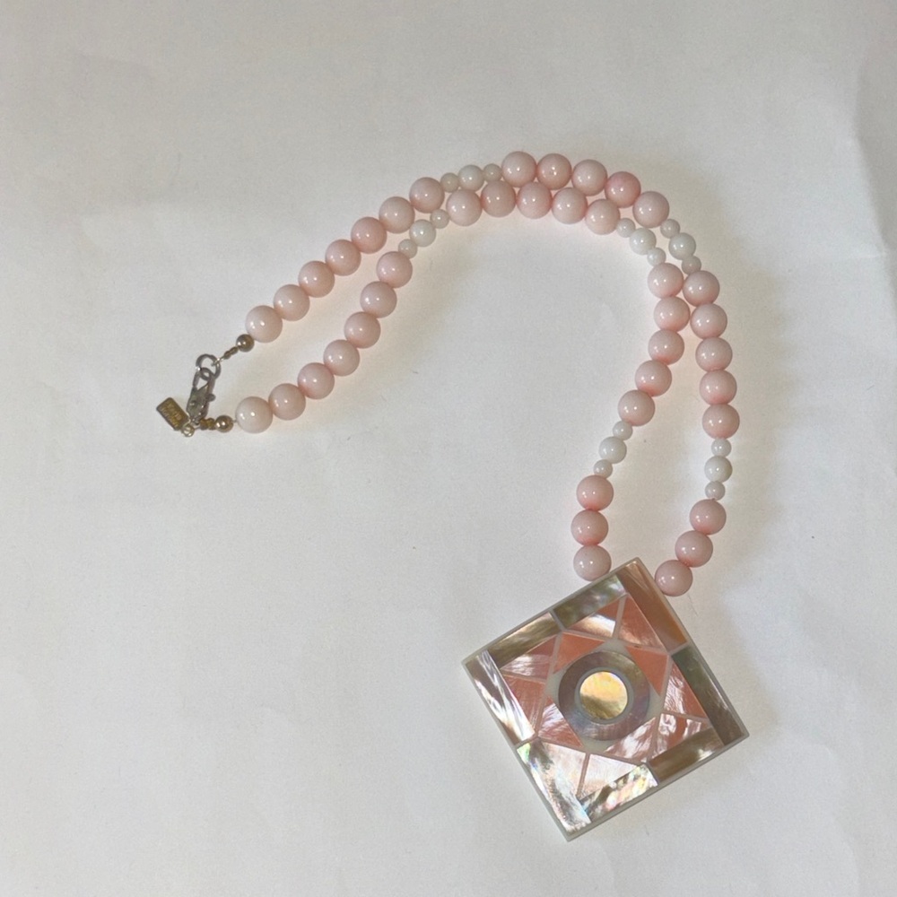 Vintage Karla Jordan MOP and Pink Stone Necklace - Picture 2 of 5